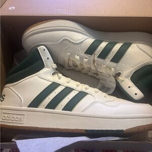 Adidas Men's White and Green High-Top Sneakers